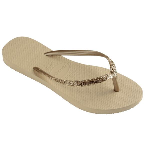 Havaianas Slim Flip Flops for Women: Sand Grey/Golden, SZ 11/12, Iconic Comfort - Picture 2 of 8